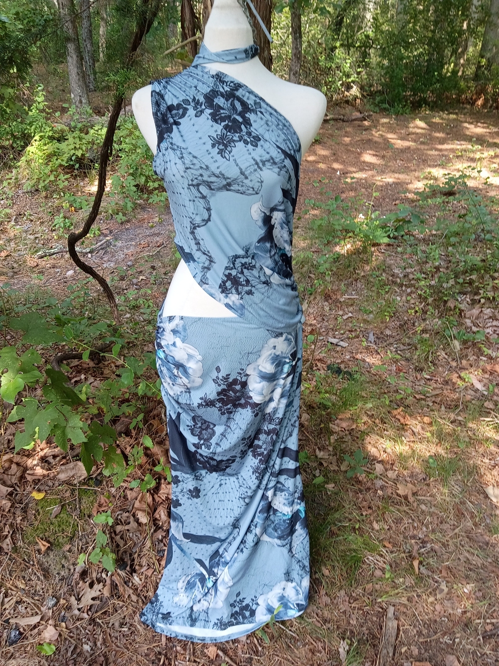 ASOS One-Shoulder Dusty Blue Floral Maxi Dress